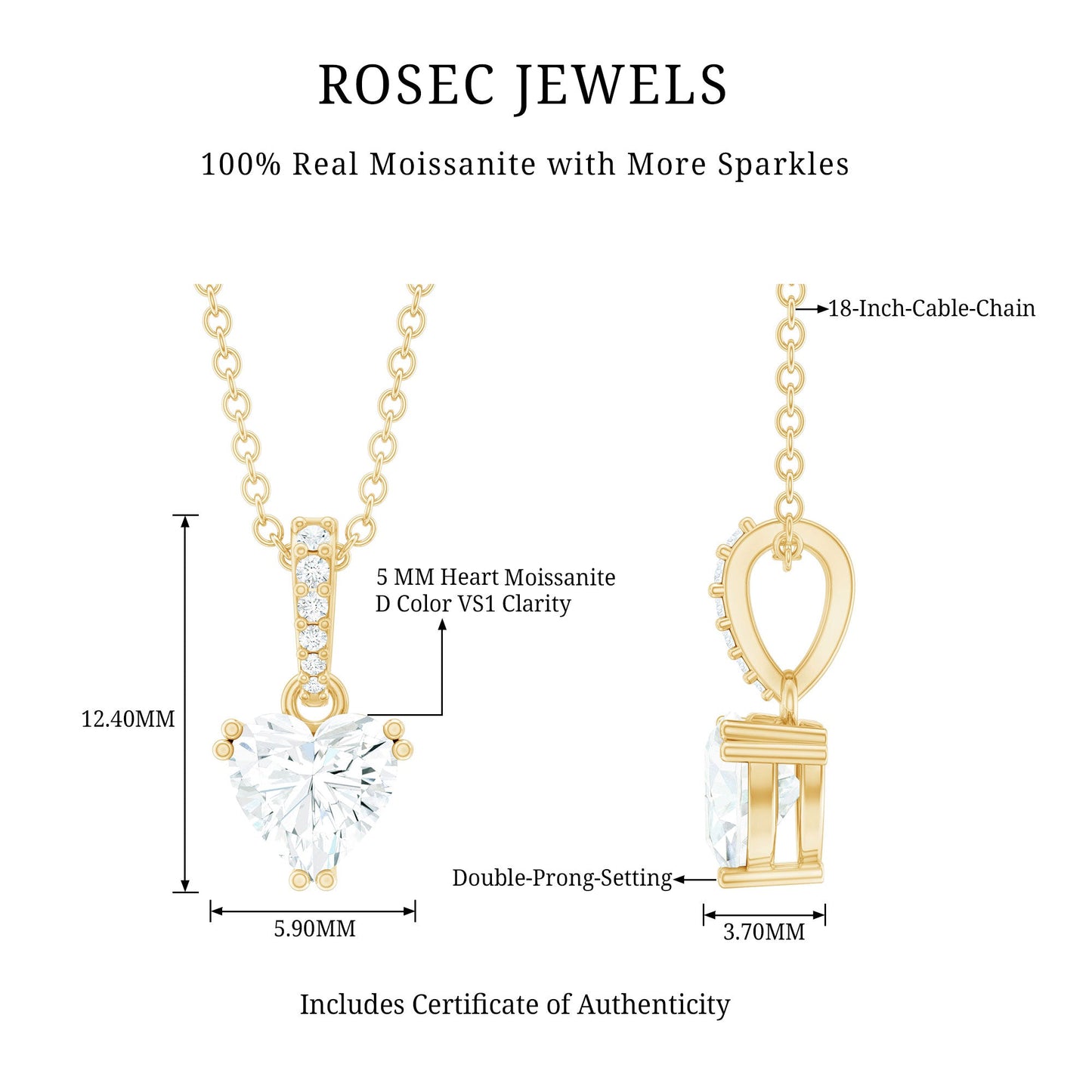 Certified 5MM Moissanite Heart Locket With Silver Chain