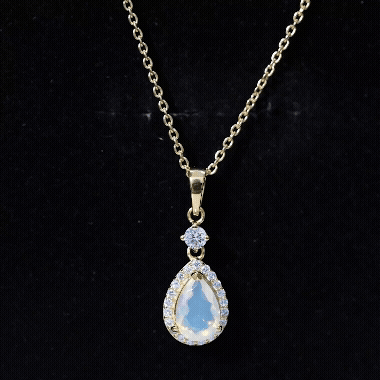 6X9 MM Ethiopian Opal Teardrop Necklace with Diamond Halo