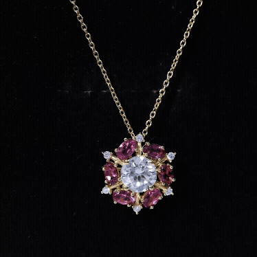 Certified Moissanite Flower Statement Necklace With Pink Tourmaline