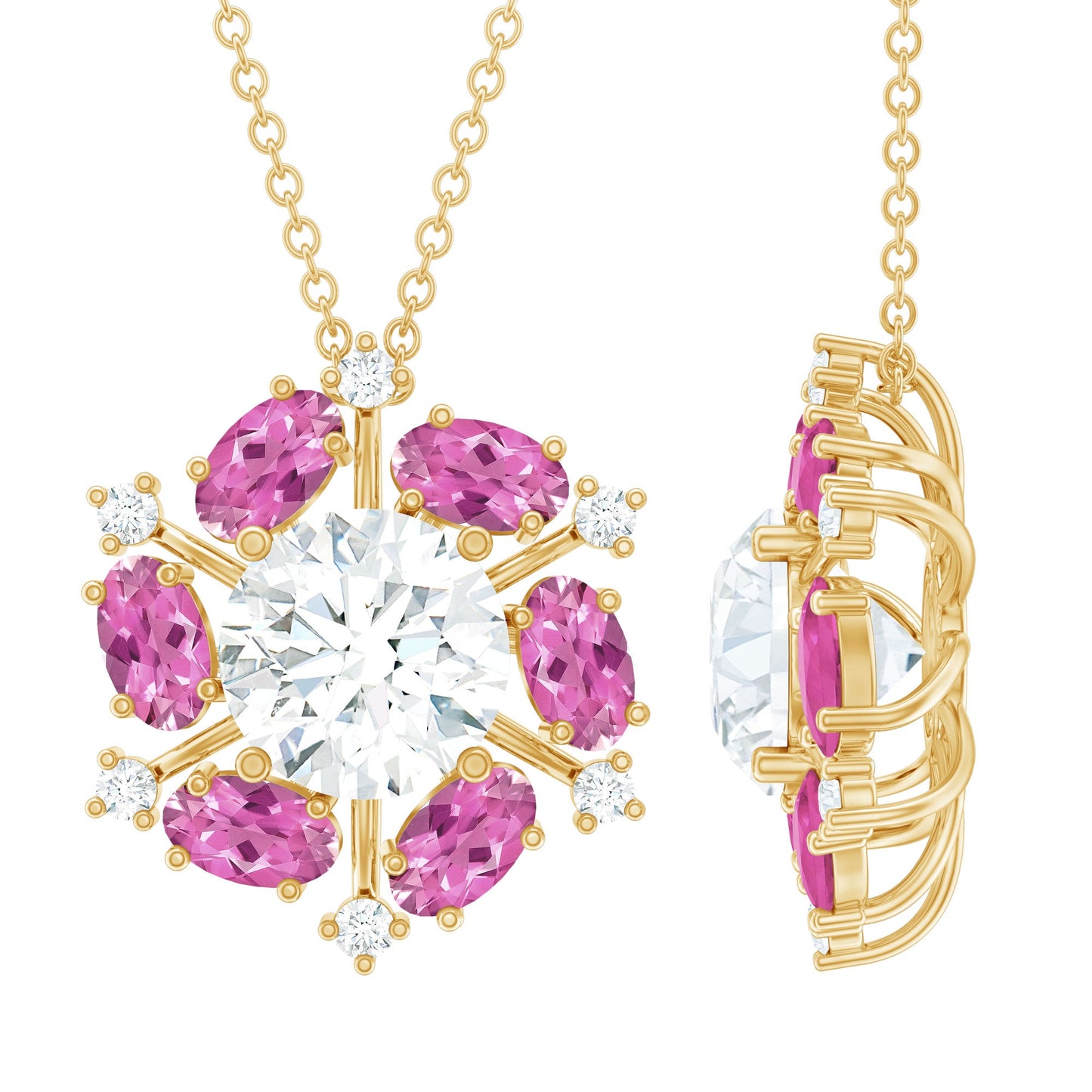 Certified Moissanite Flower Statement Necklace With Pink Tourmaline