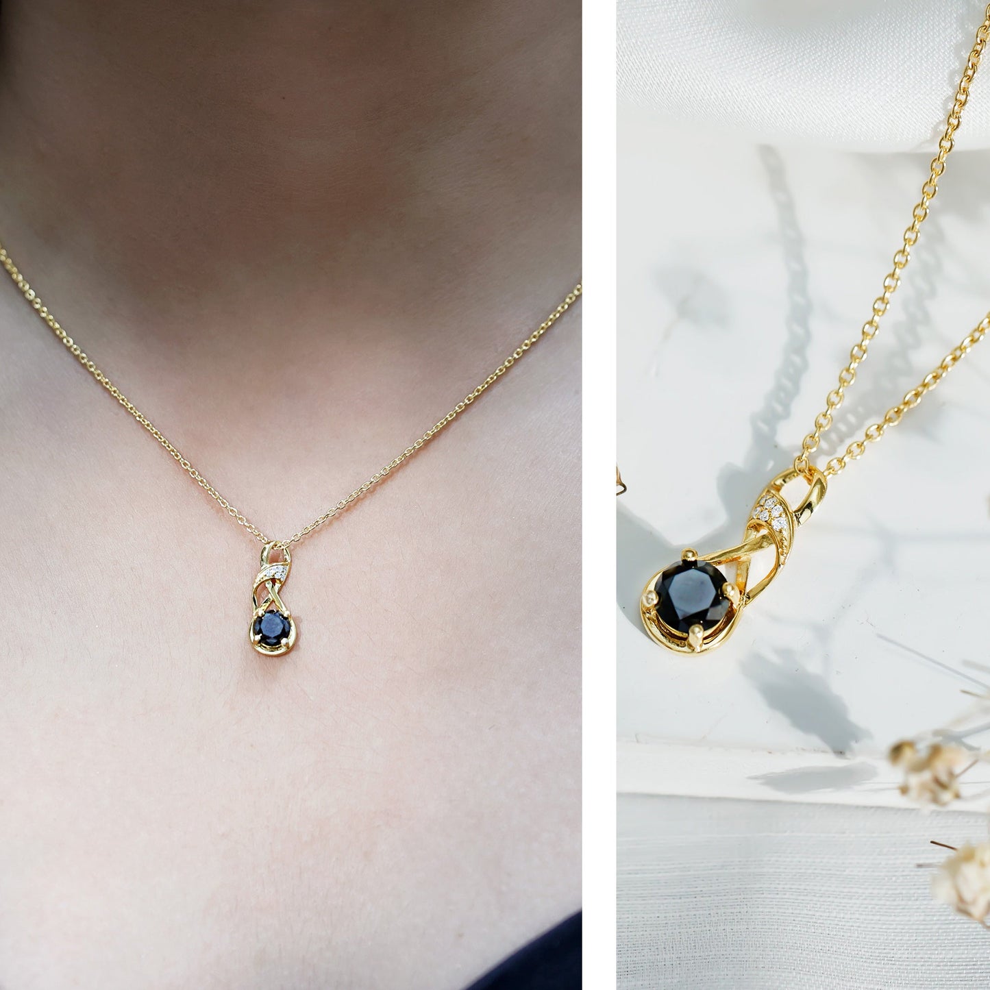 Genuine Black Diamond Infinity Necklace with Silver Chain