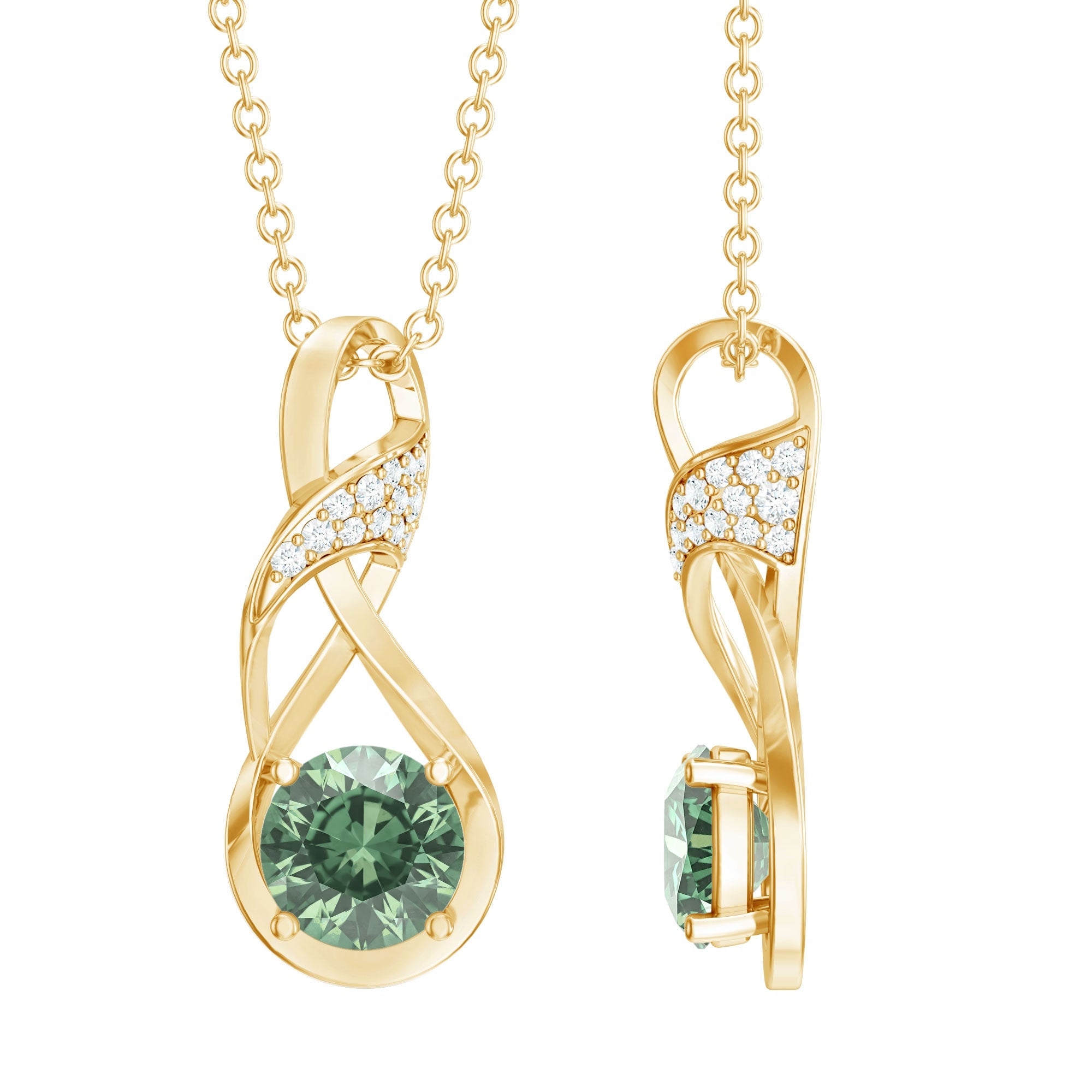 Certified Green Sapphire and Diamond Infinity Necklace with Chain