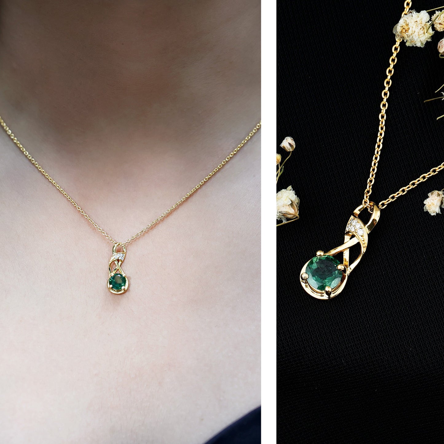 Certified Green Sapphire and Diamond Infinity Necklace with Chain