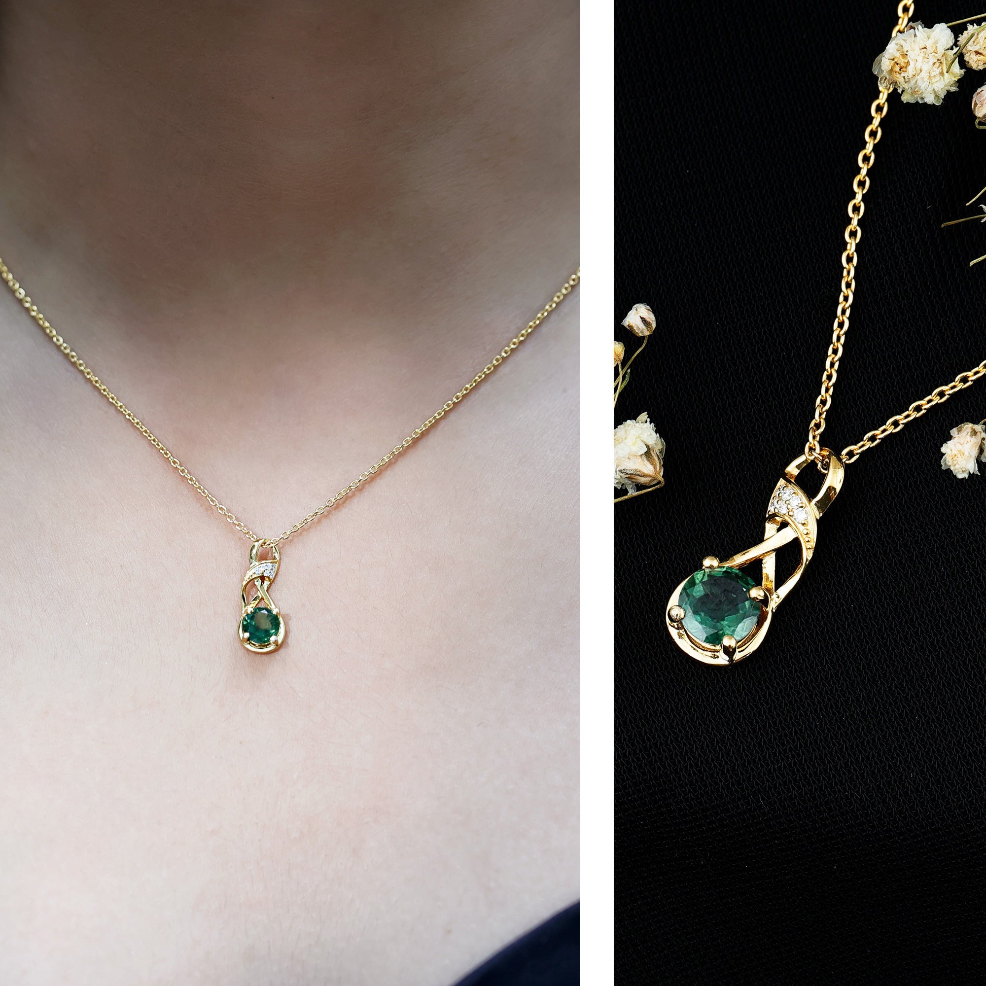 Certified Green Sapphire and Diamond Infinity Necklace with Chain