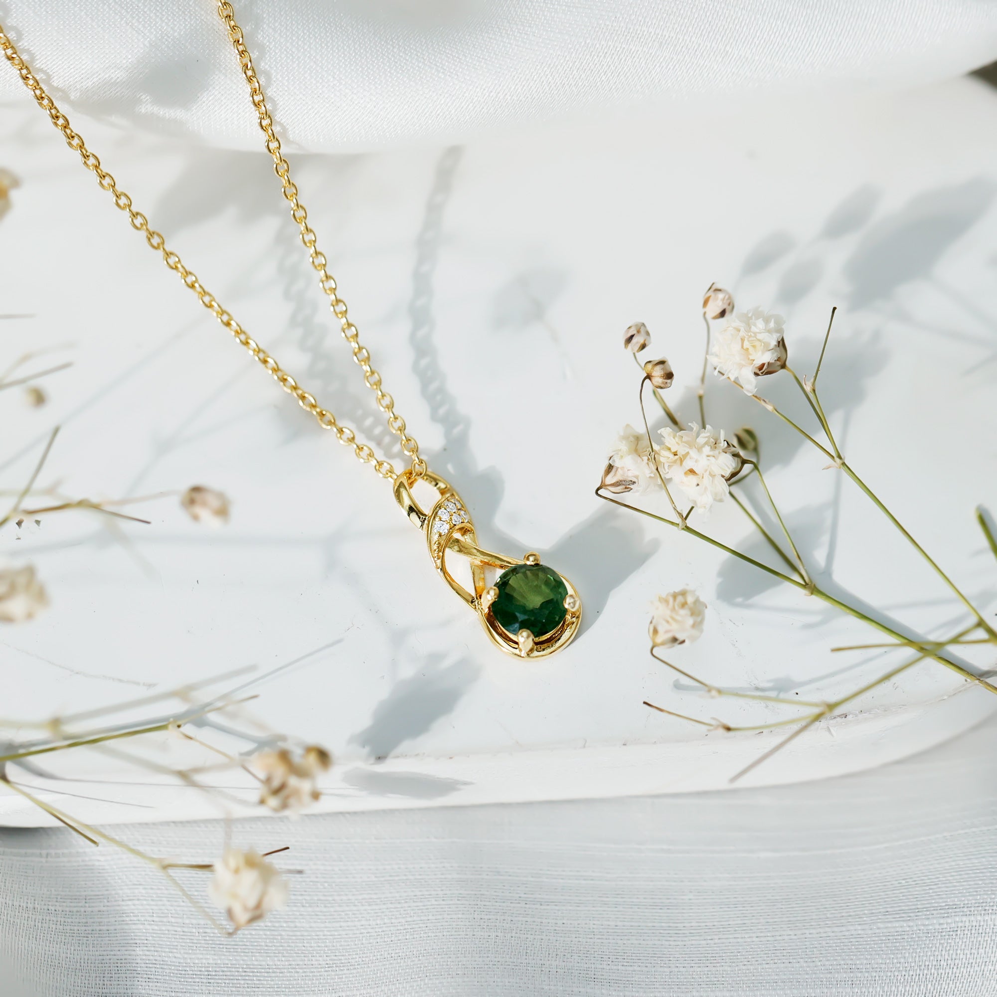 Certified Green Sapphire and Diamond Infinity Necklace with Chain