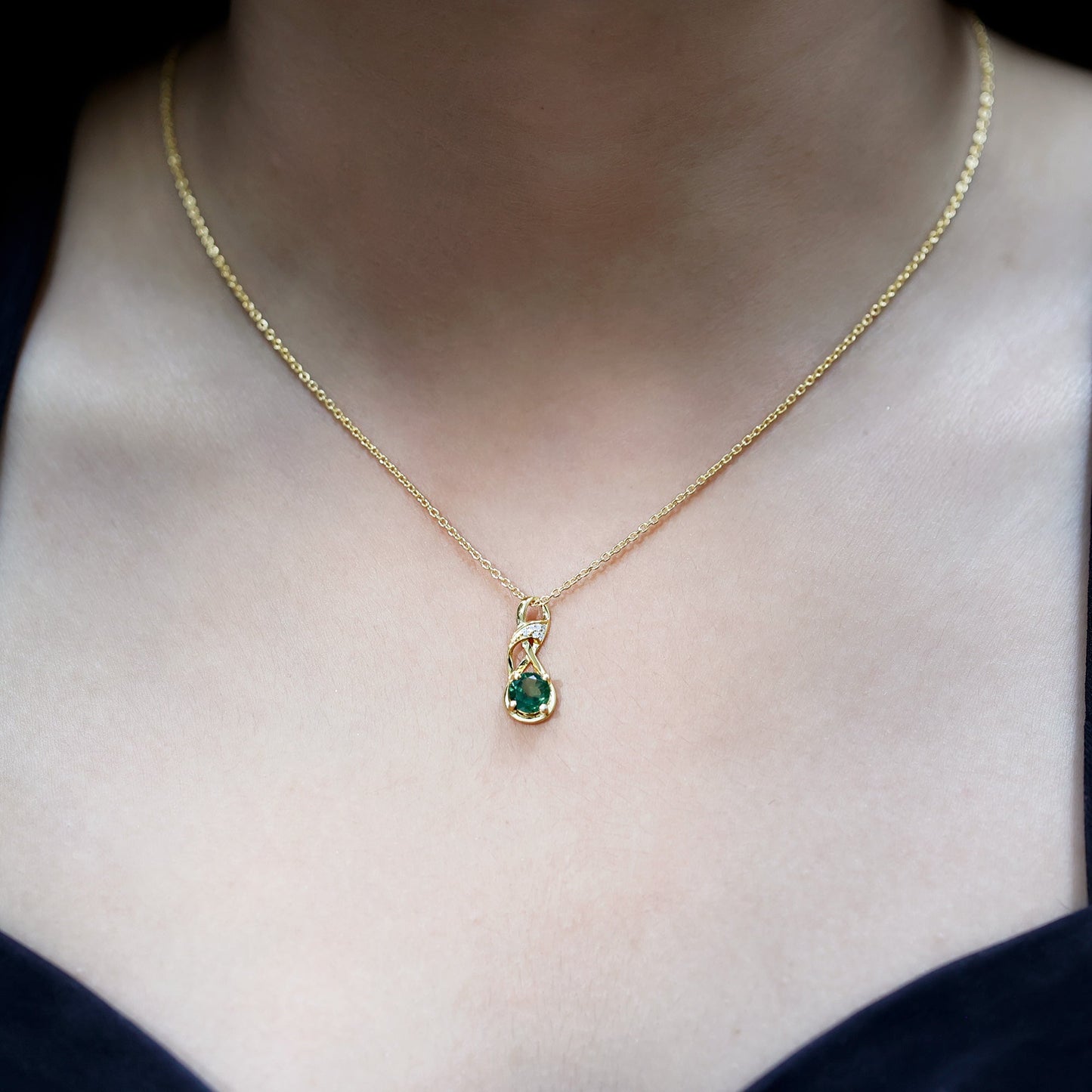 Certified Green Sapphire and Diamond Infinity Necklace with Chain