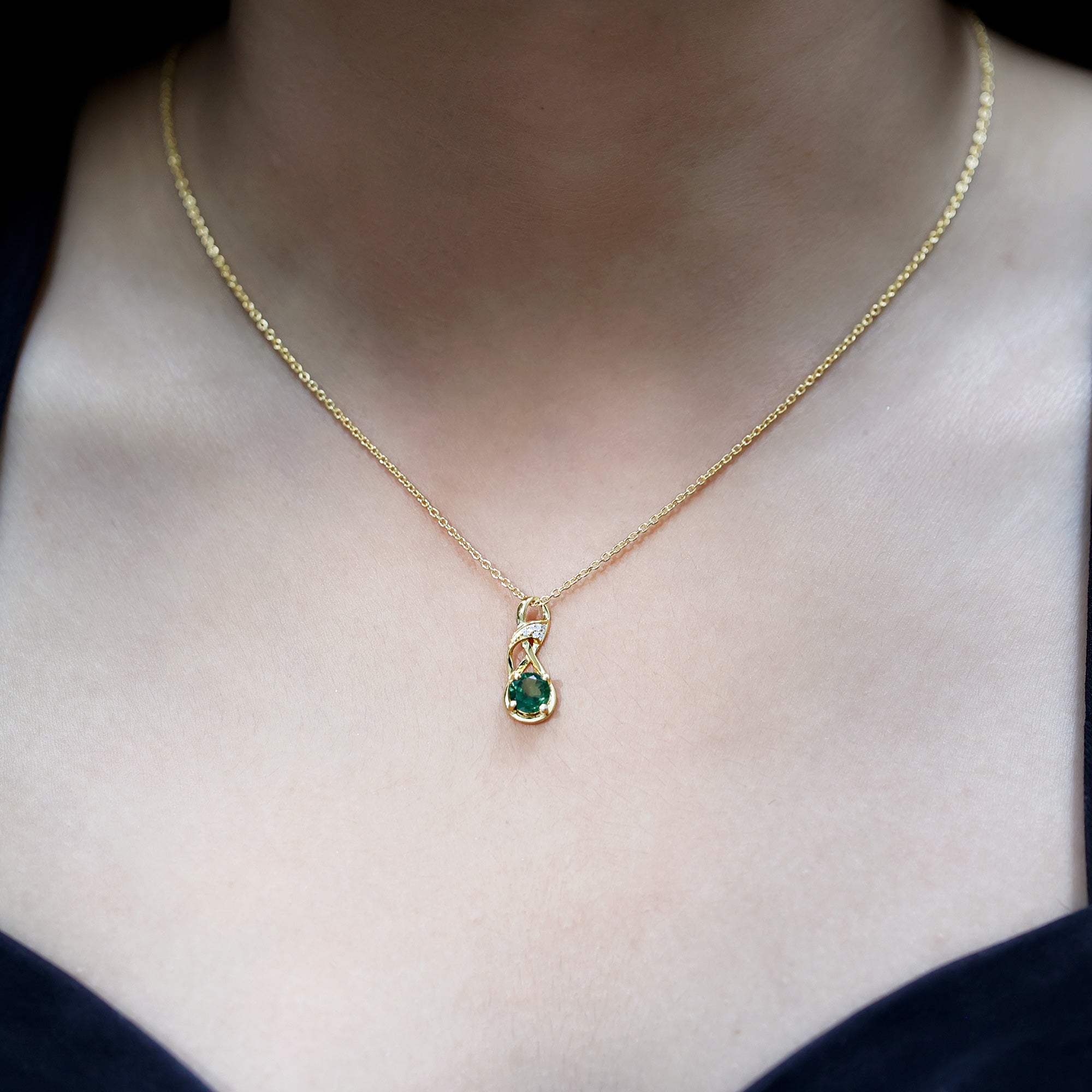 Certified Green Sapphire and Diamond Infinity Necklace with Chain