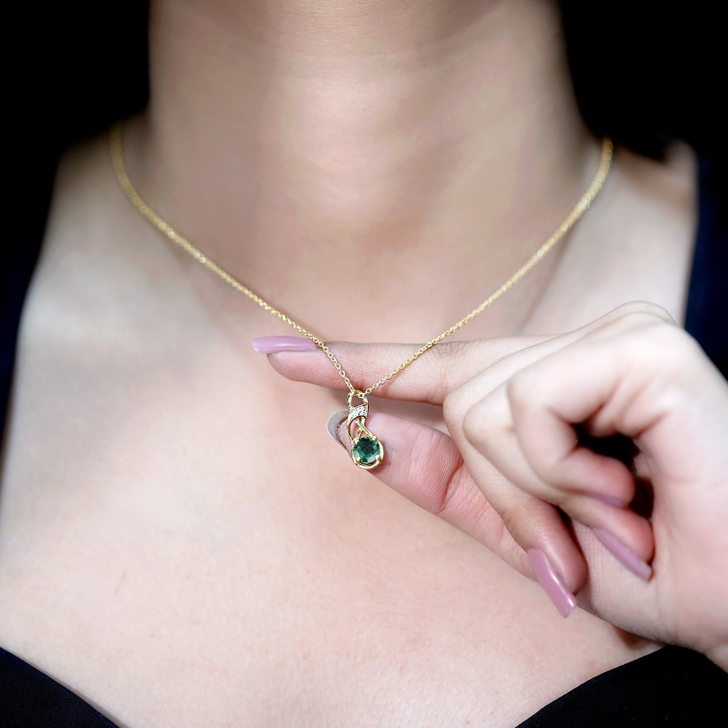 Certified Green Sapphire and Diamond Infinity Necklace with Chain