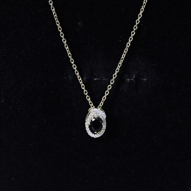 Oval Shaped Black Onyx Pendant Necklace with Silver Chain