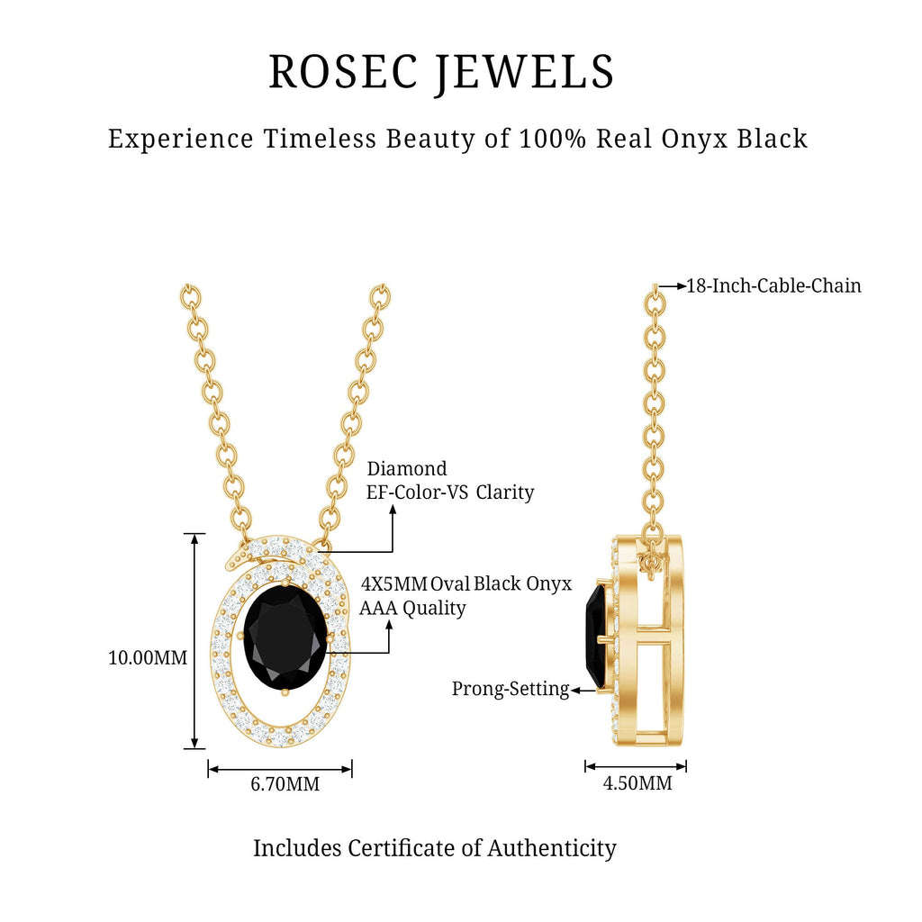 Oval Shaped Black Onyx Pendant Necklace with Silver Chain