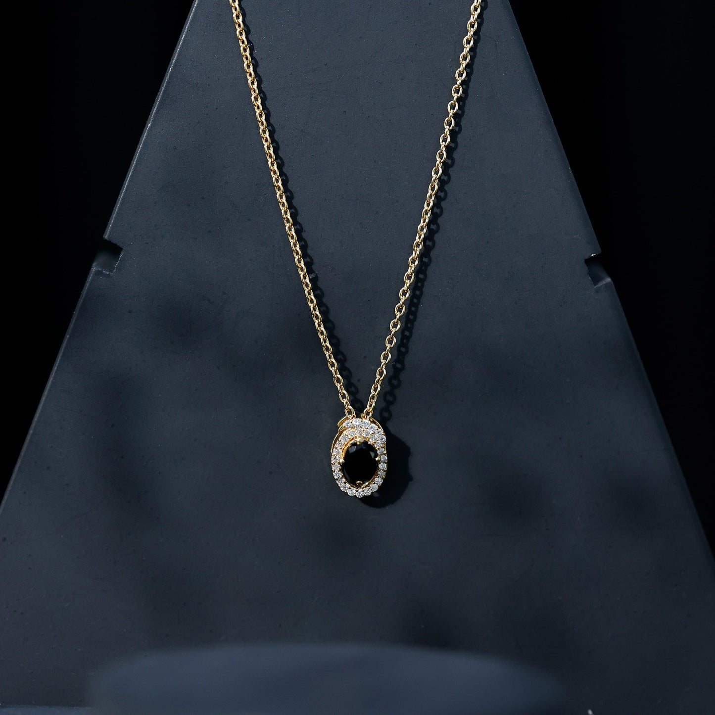 Oval Shaped Black Onyx Pendant Necklace with Silver Chain