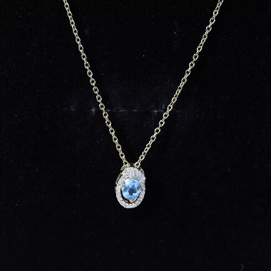 Natural Oval Sky Blue Topaz Diamond Pendant Necklace with Chain