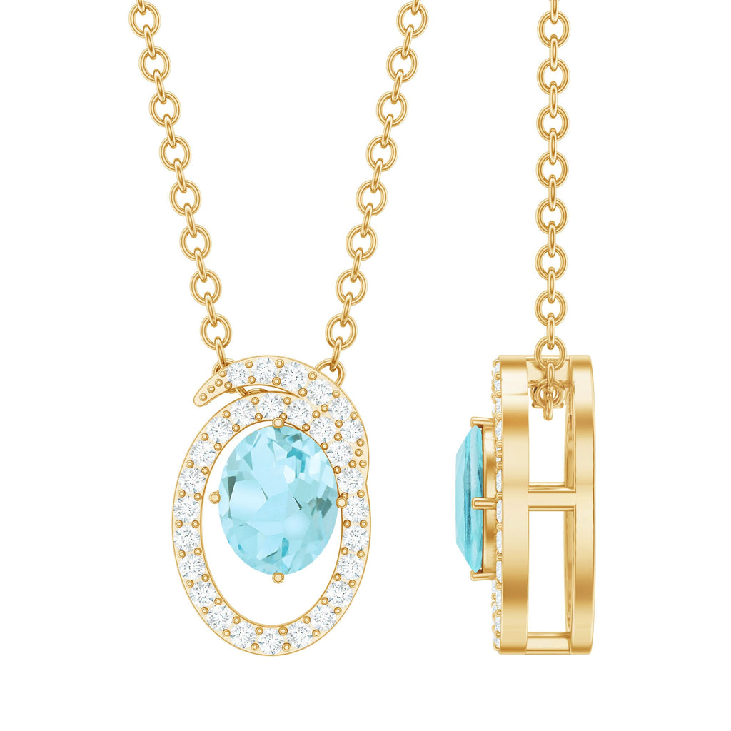 Natural Oval Sky Blue Topaz Diamond Pendant Necklace with Chain
