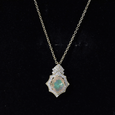 Natural 7X9 mm Opal Diamond Vintage Necklace with Certificate