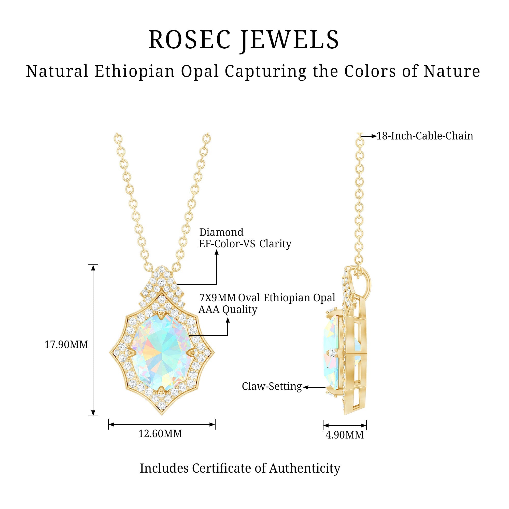 Natural 7X9 mm Opal Diamond Vintage Necklace with Certificate