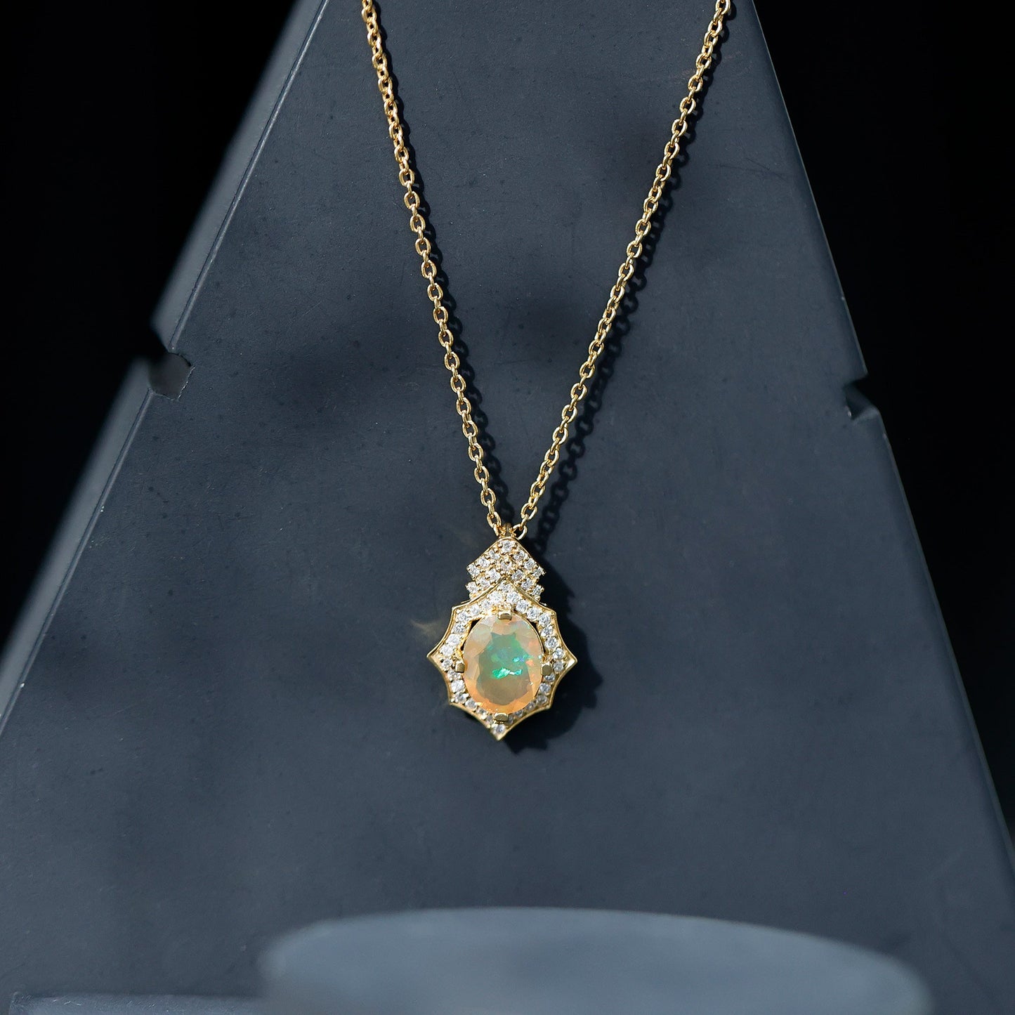 Natural 7X9 mm Opal Diamond Vintage Necklace with Certificate