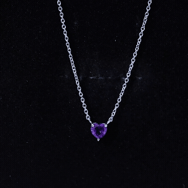 Real Amethyst Heart Necklace with Chain in Sterling Silver
