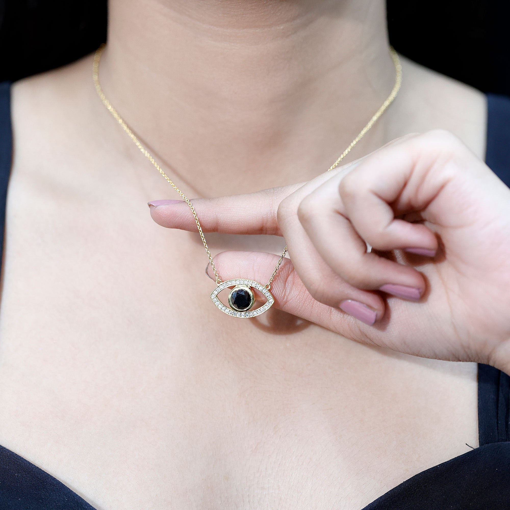 Certified Black and White Diamond Evil Eye Necklace in Silver