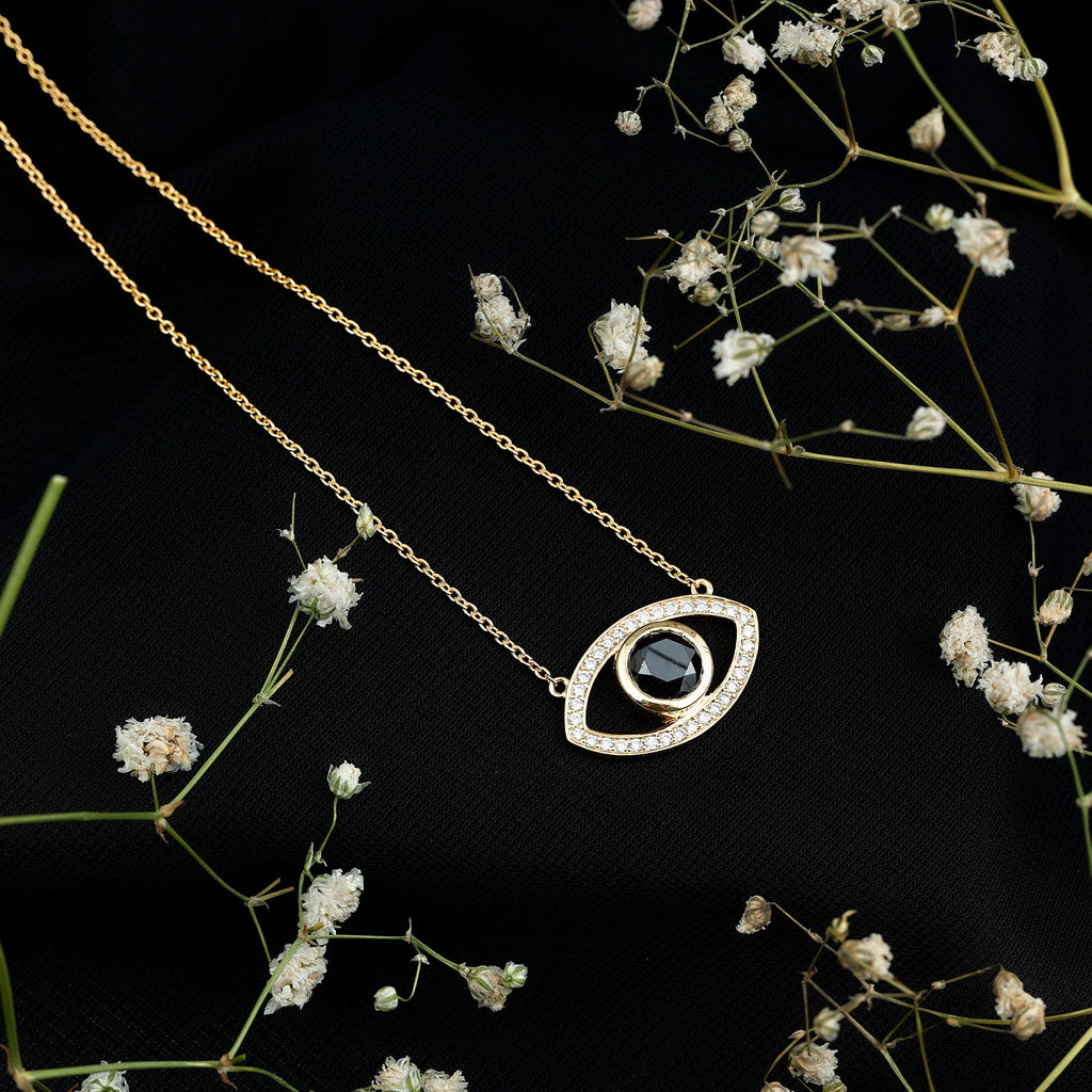 Certified Black and White Diamond Evil Eye Necklace in Silver