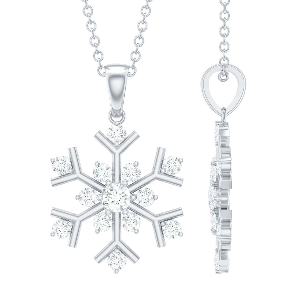 Certified Moissanite Snowflake Silver Pendant in 2 Prong Setting