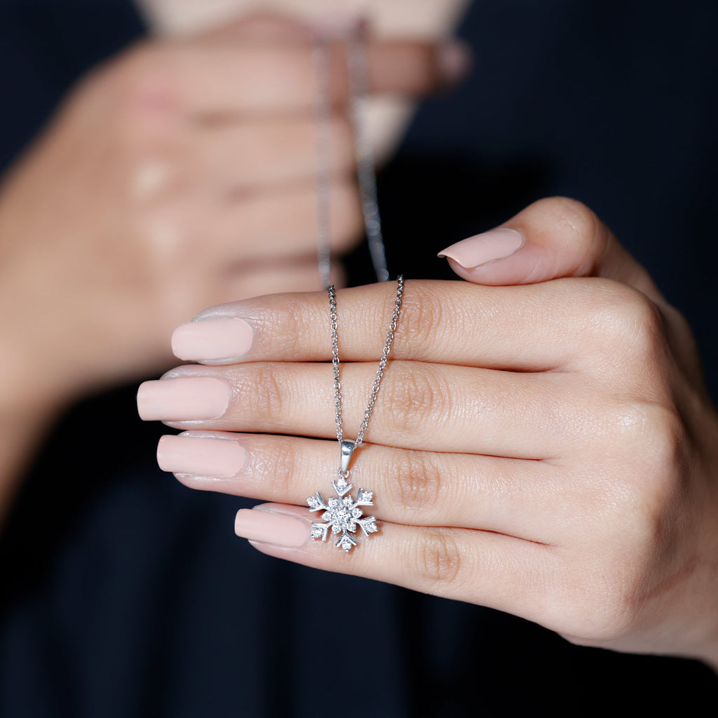 Certified Moissanite Snowflake Silver Pendant in 2 Prong Setting