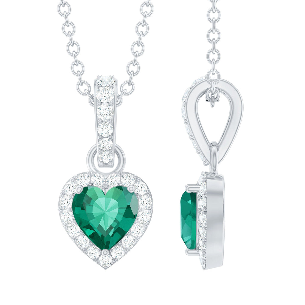Lab Grown Emerald Heart Necklace with Moissanite Halo