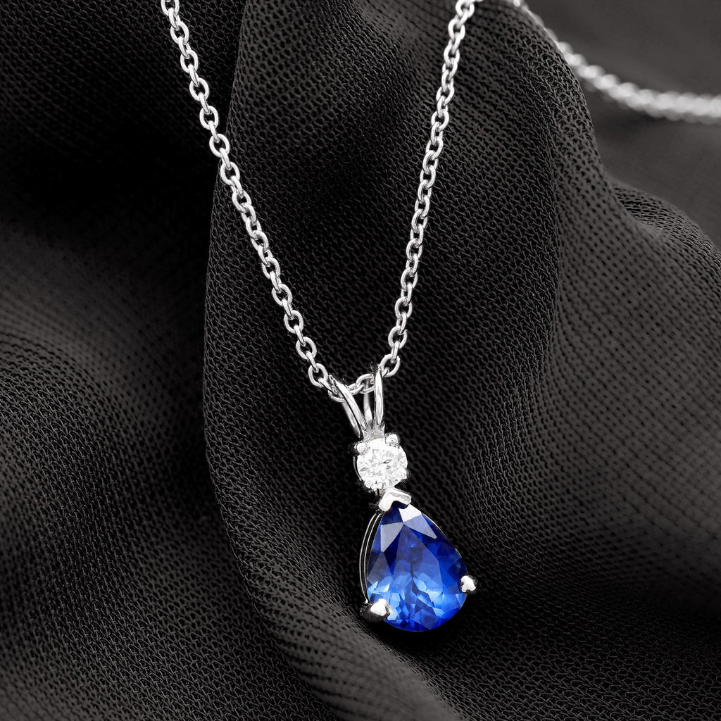 Certified 6X8 MM Lab Grown Blue Sapphire Teardrop Necklace with Moissanite