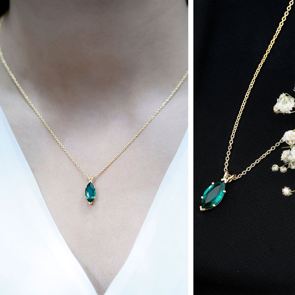 Marquise Cut 6X12 MM Lab Grown Emerald Chain Necklace