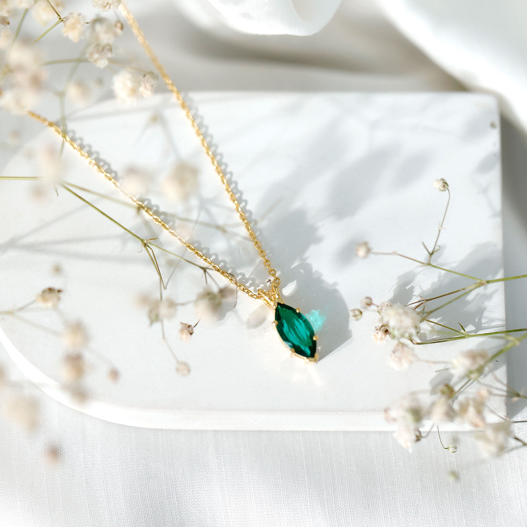 Marquise Cut 6X12 MM Lab Grown Emerald Chain Necklace