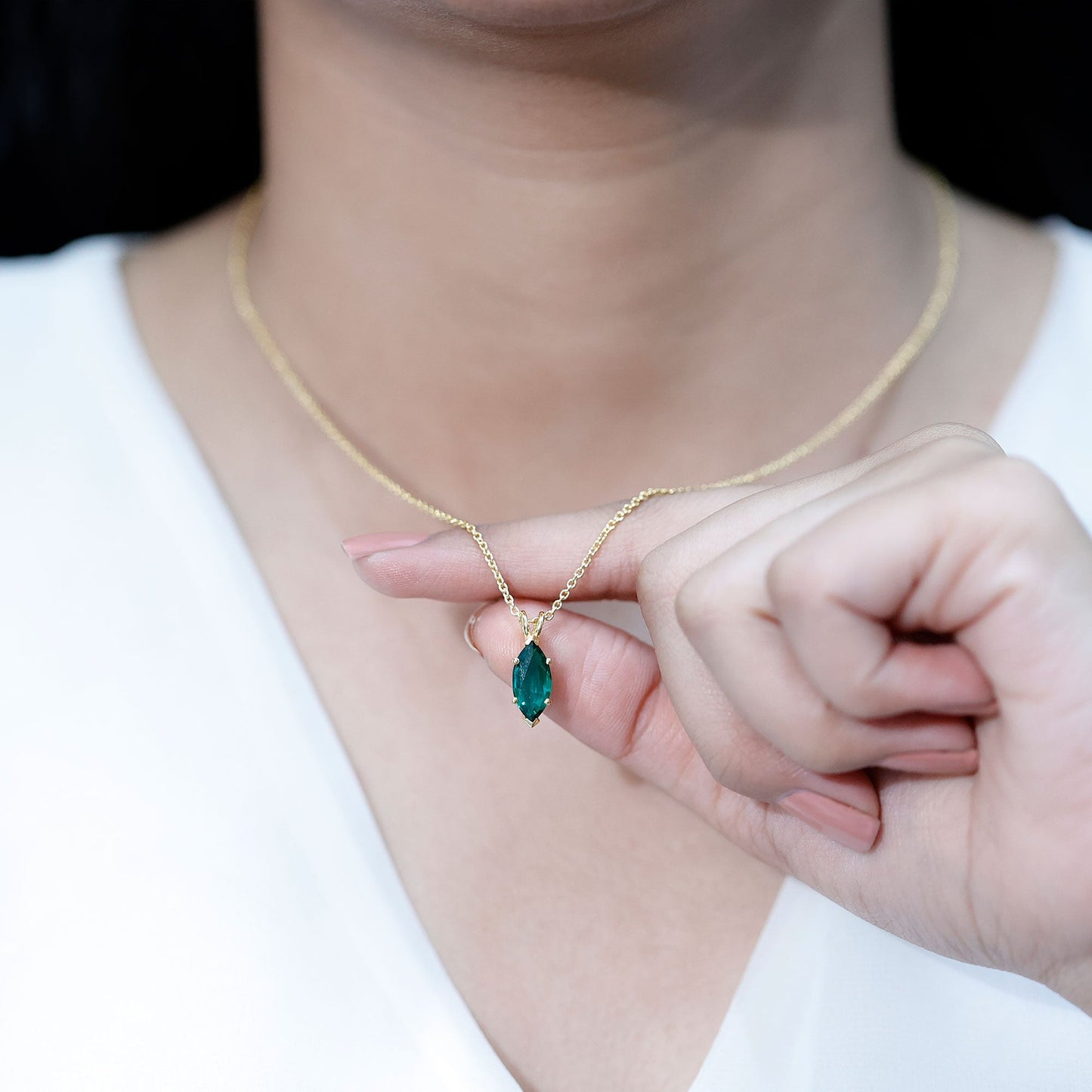 Marquise Cut 6X12 MM Lab Grown Emerald Chain Necklace