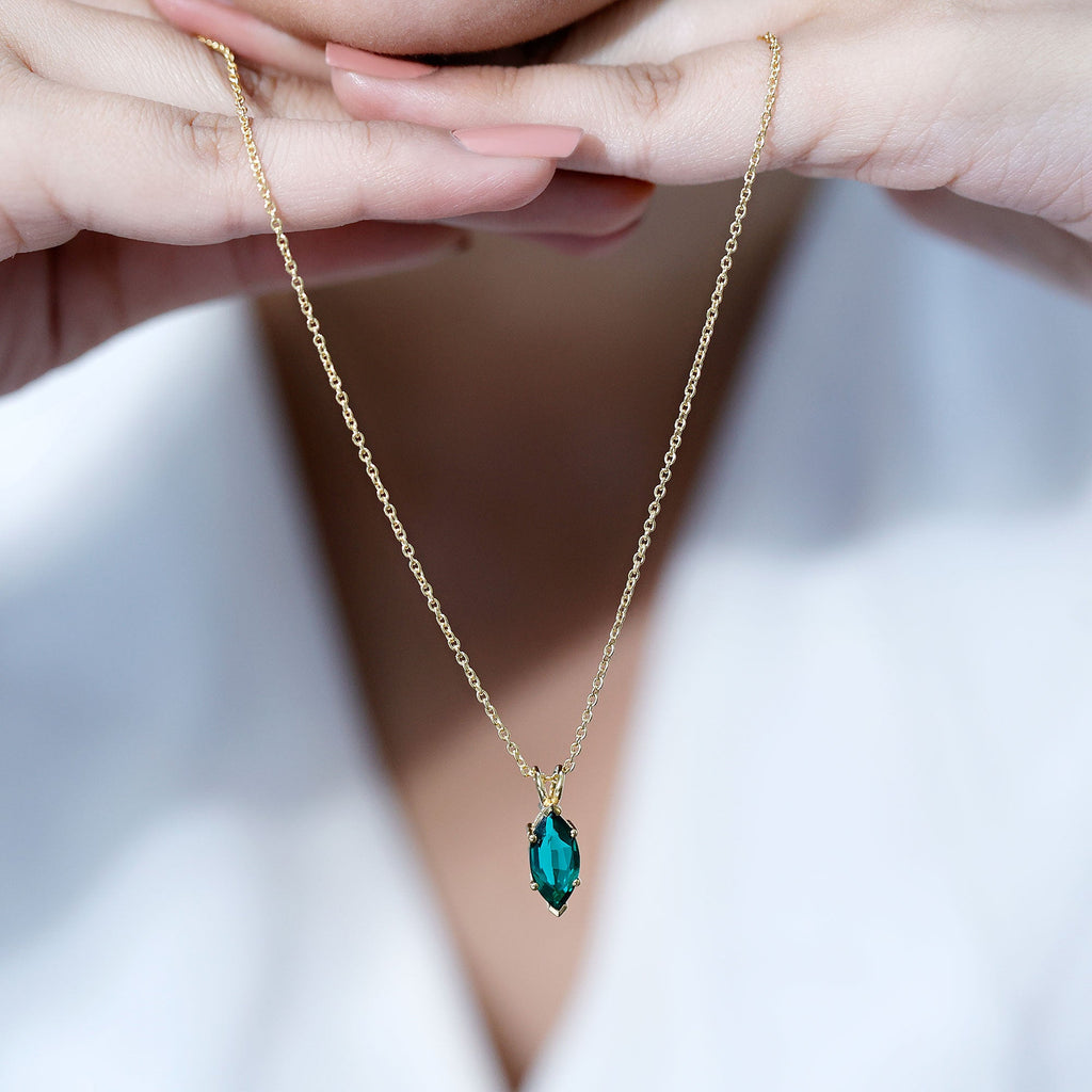 Marquise Cut 6X12 MM Lab Grown Emerald Chain Necklace