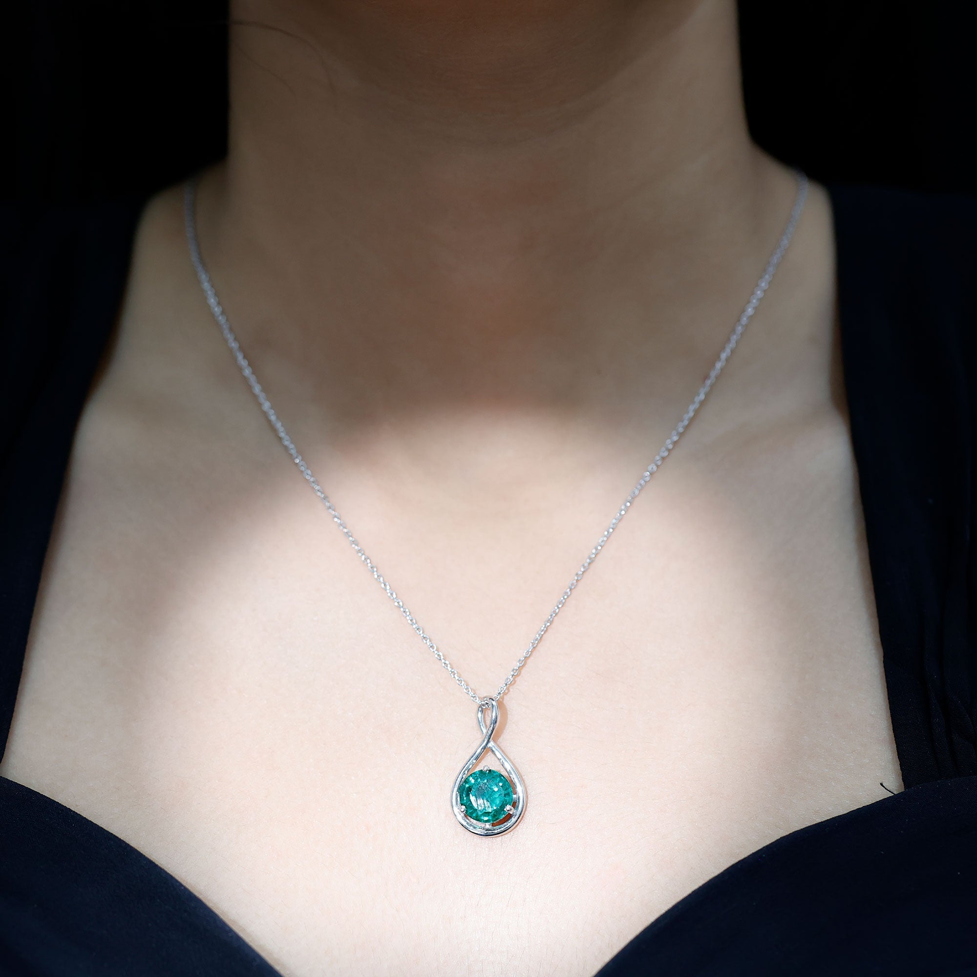 Lab Created Emerald Sterling Silver Infinity Necklace for Women