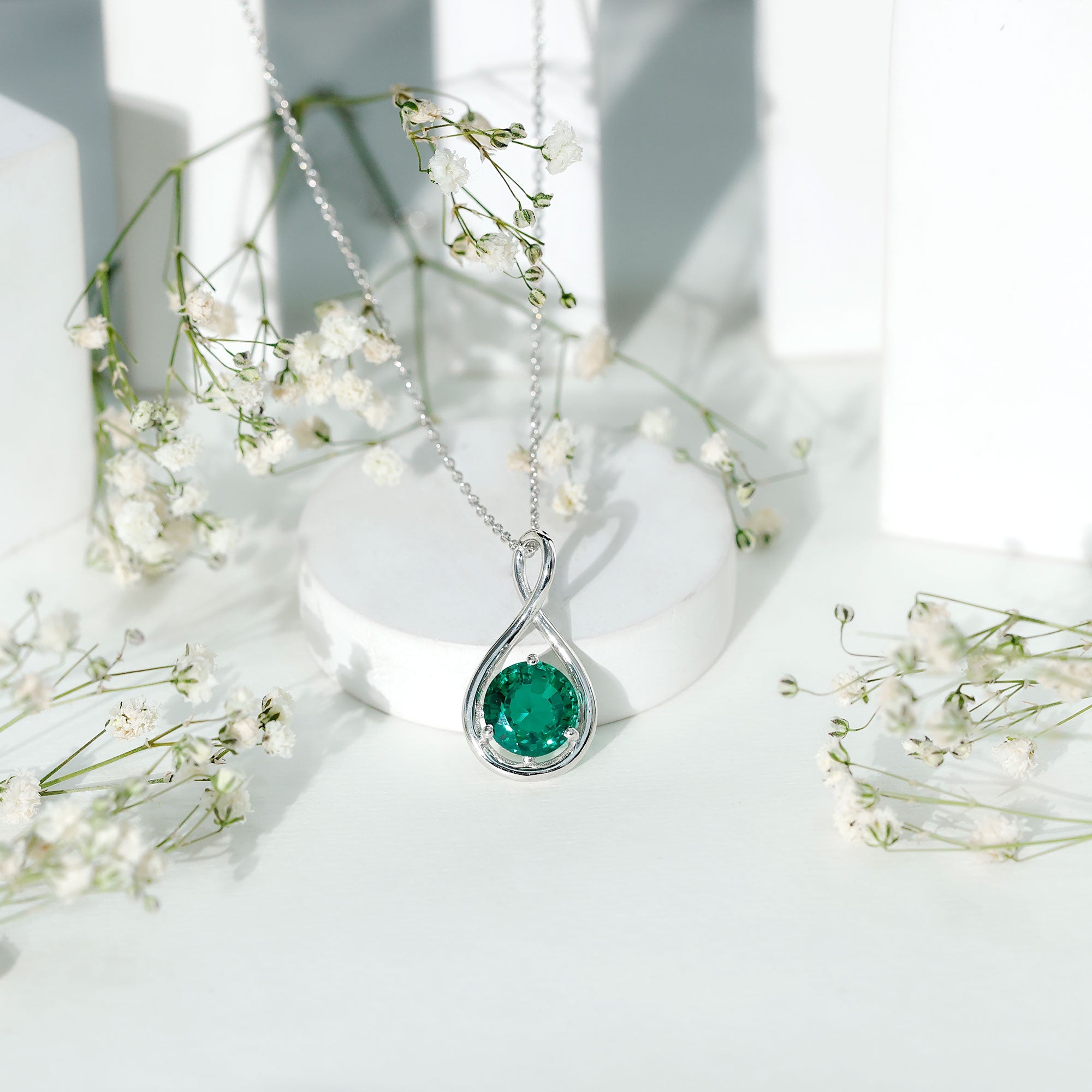 Lab Created Emerald Sterling Silver Infinity Necklace for Women