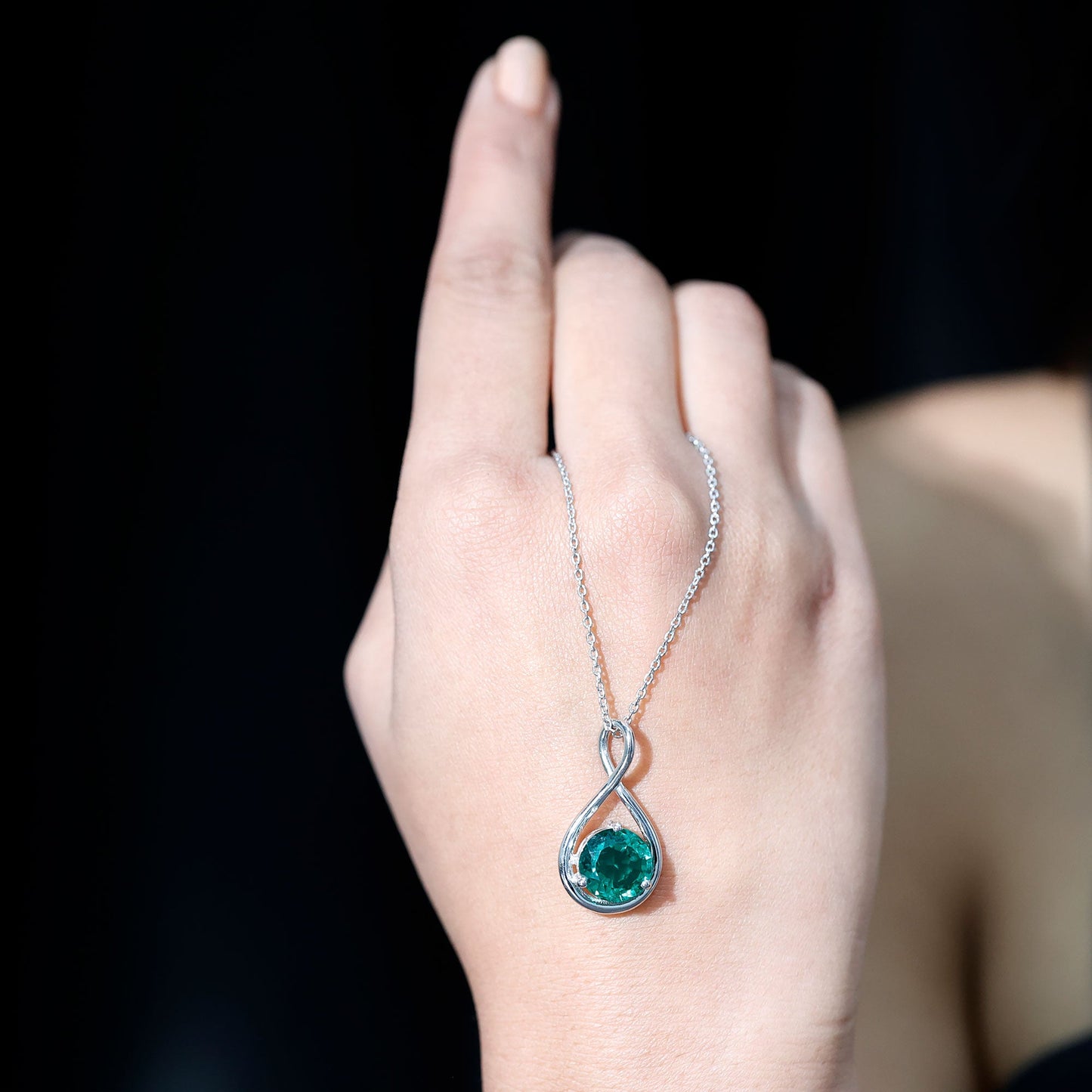 Lab Created Emerald Sterling Silver Infinity Necklace for Women