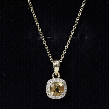 Certified 6 MM Cushion Cut Fire Opal and Diamond Halo Necklace