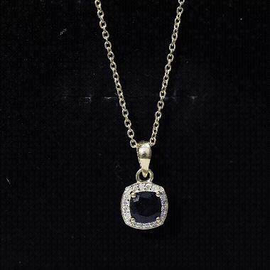Lab Grown Black and White Diamond Halo Necklace with Silver Chain