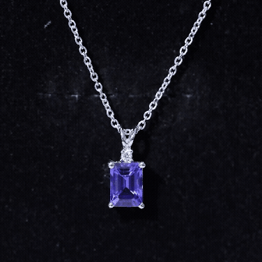 Emerald Cut 6X8 MM Tanzanite Solitaire Necklace with Silver Chain