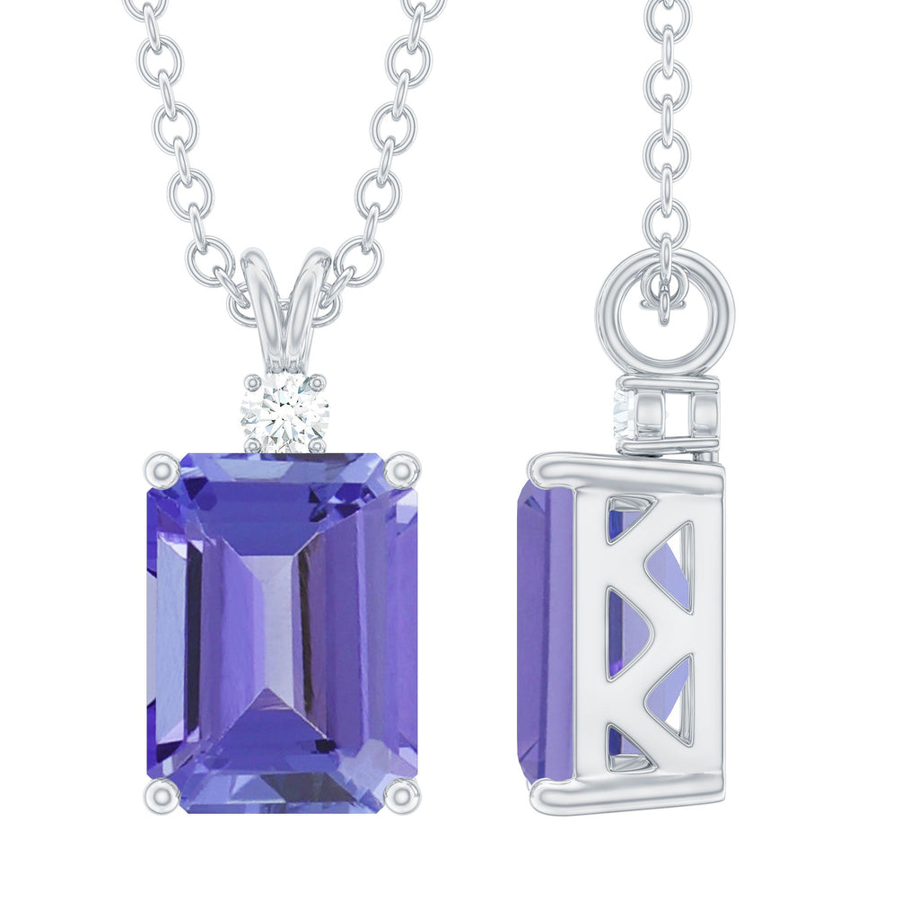 Emerald Cut 6X8 MM Tanzanite Solitaire Necklace with Silver Chain