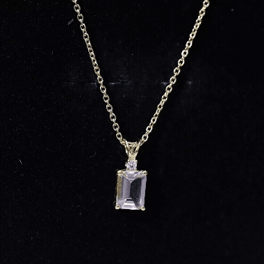 Certified Emerald Cut Morganite Solitaire Necklace with Silver Chain