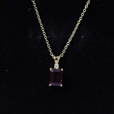 Emerald Cut Rhodolite Solitaire Necklace with Silver Chain