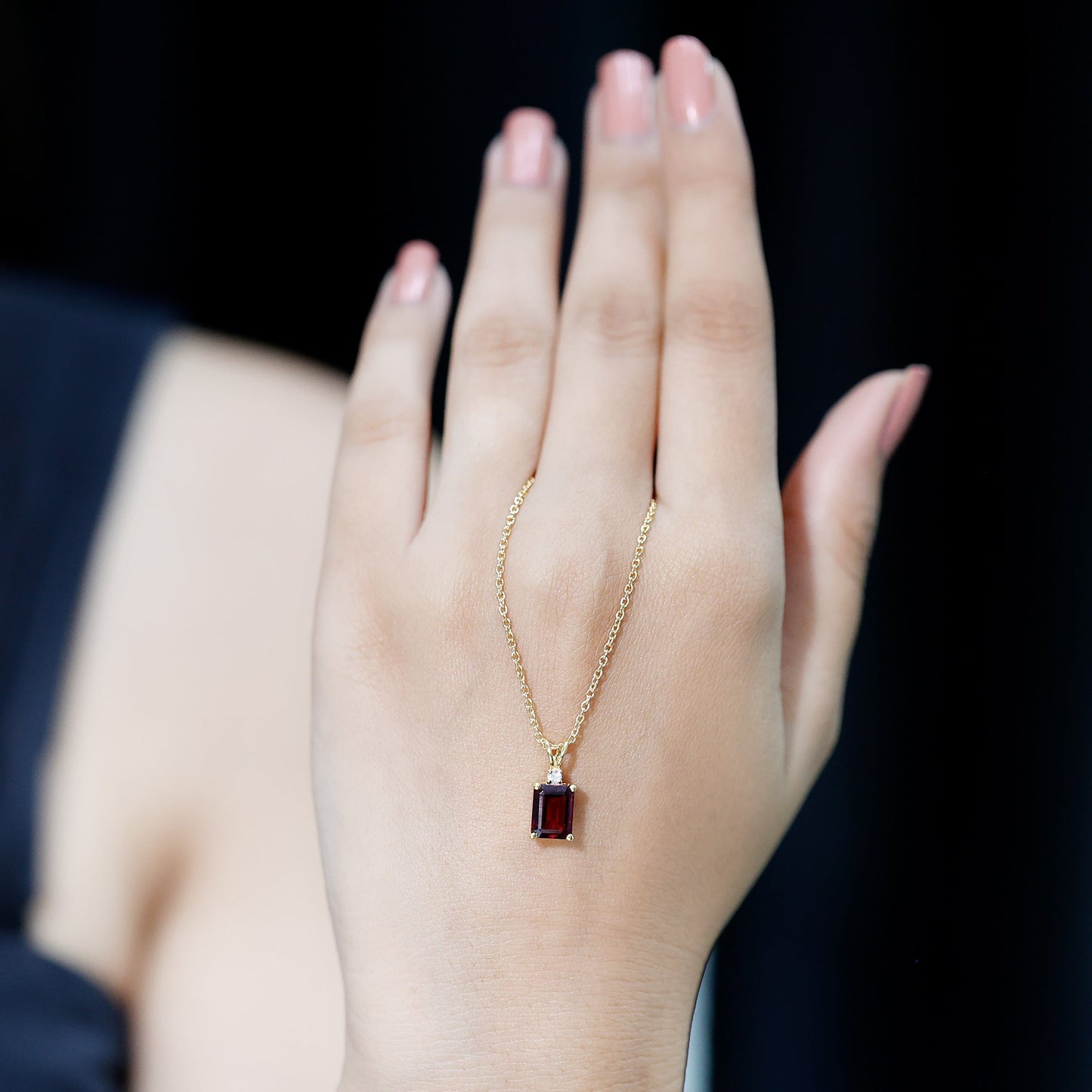 Emerald Cut Rhodolite Solitaire Necklace with Silver Chain