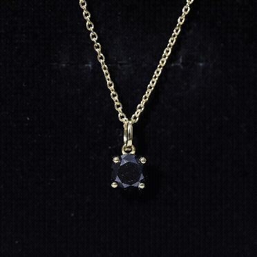 Natural Black Diamond Solitaire Necklace with Silver Chain