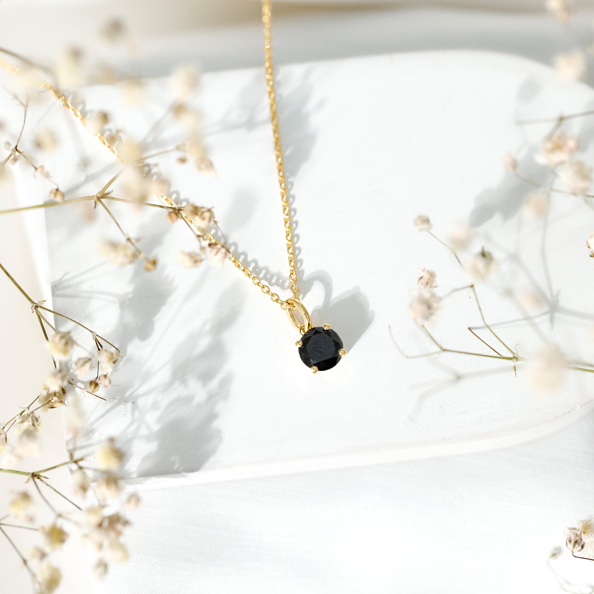 Natural Black Diamond Solitaire Necklace with Silver Chain