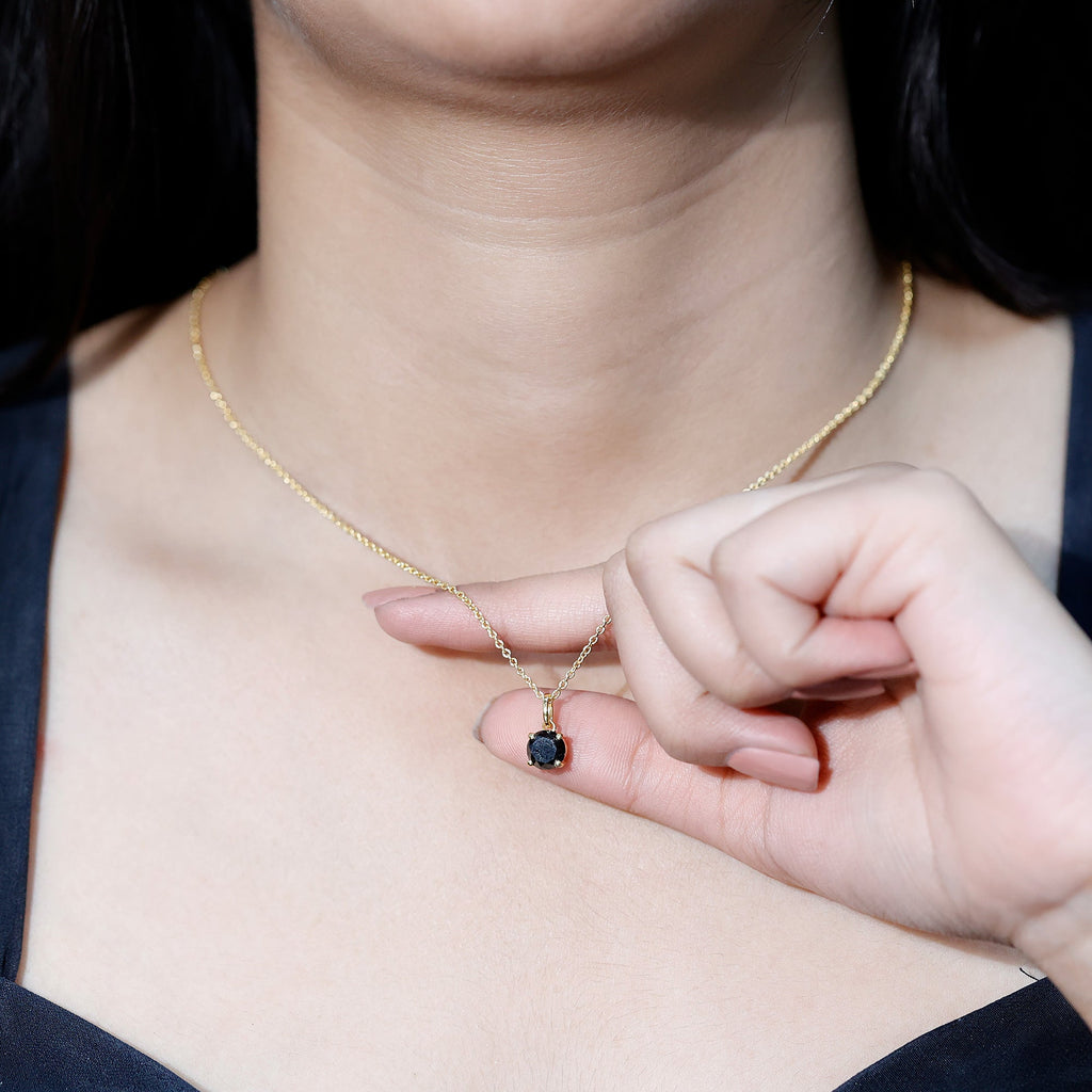 Natural Black Diamond Solitaire Necklace with Silver Chain