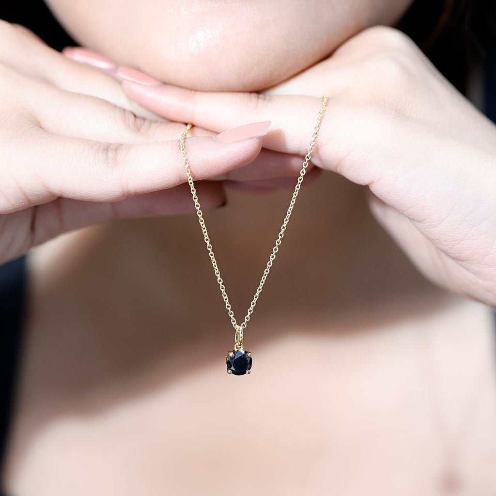 Natural Black Diamond Solitaire Necklace with Silver Chain