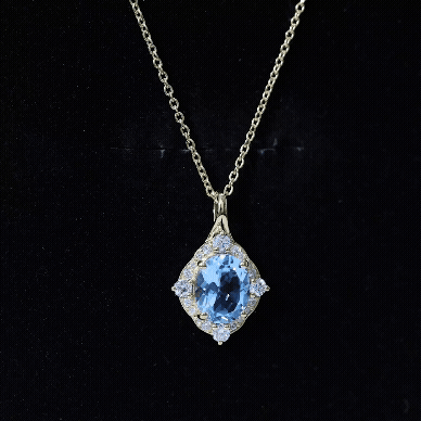 Sterling Silver Swiss Blue Topaz and Diamond Vintage Necklace With Chain