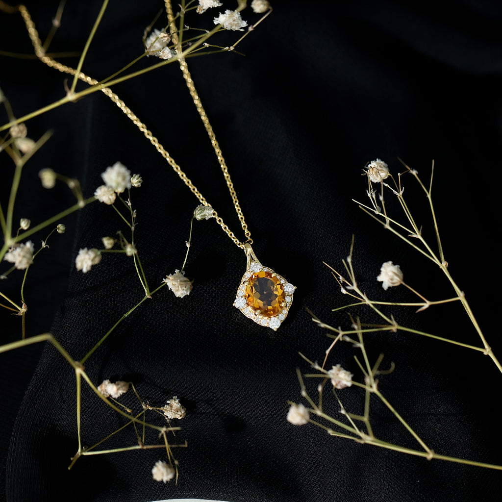 Vintage Looking Citrine Diamond Necklace with Chain