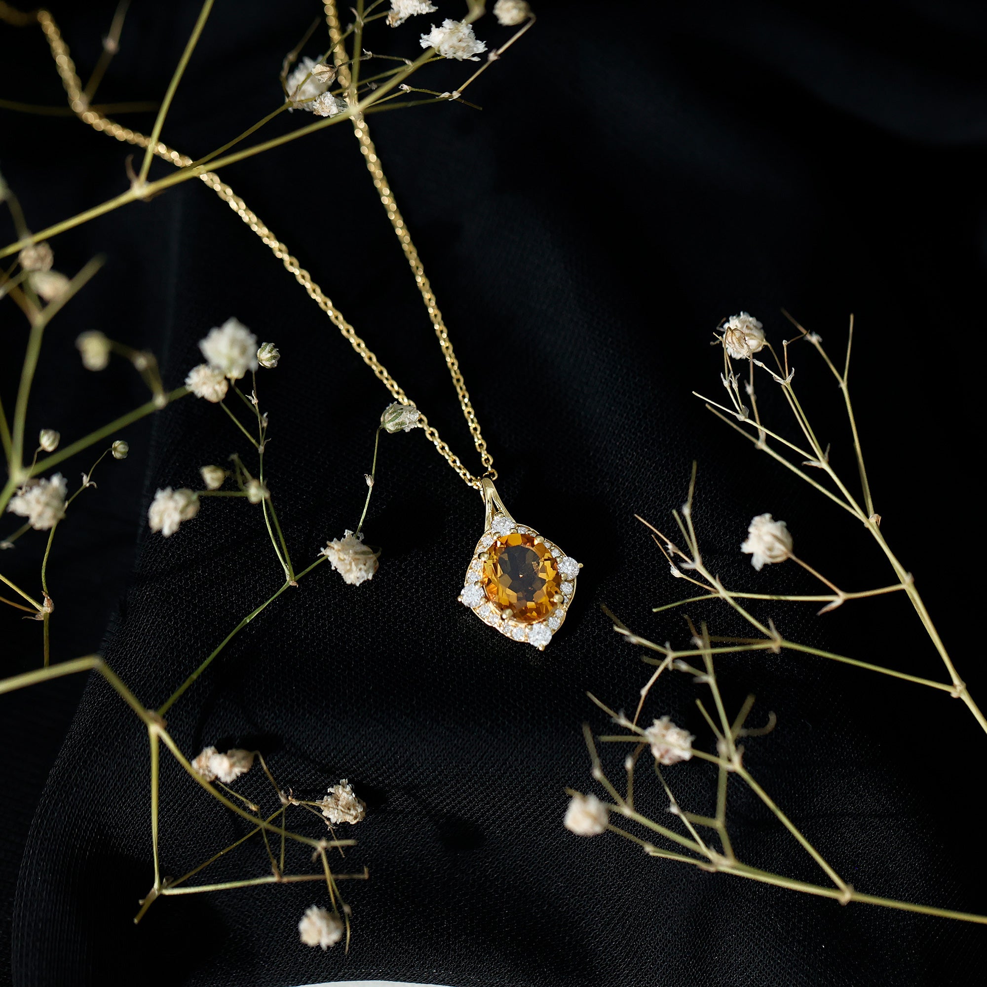 Vintage Looking Citrine Diamond Necklace with Chain