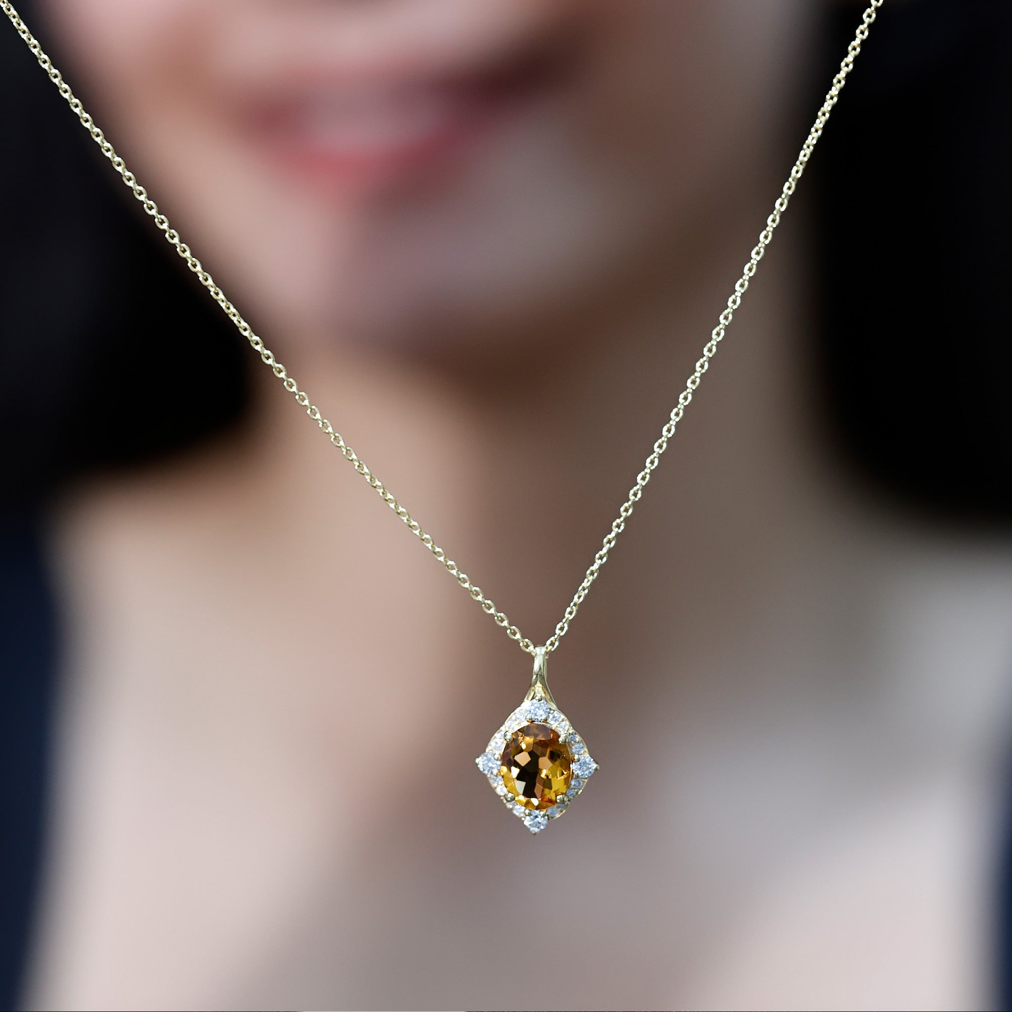 Vintage Looking Citrine Diamond Necklace with Chain