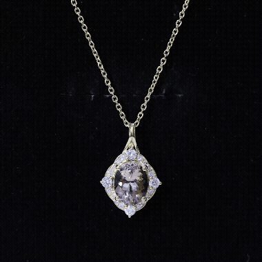 Vintage Inspired Morganite Bridal Necklace with Diamond Halo